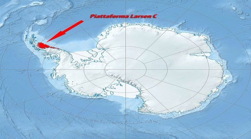 Larsen C Piattaforma di ghiaccio Larsen C, enorme rotttura, iceberg di 5000 kmq.